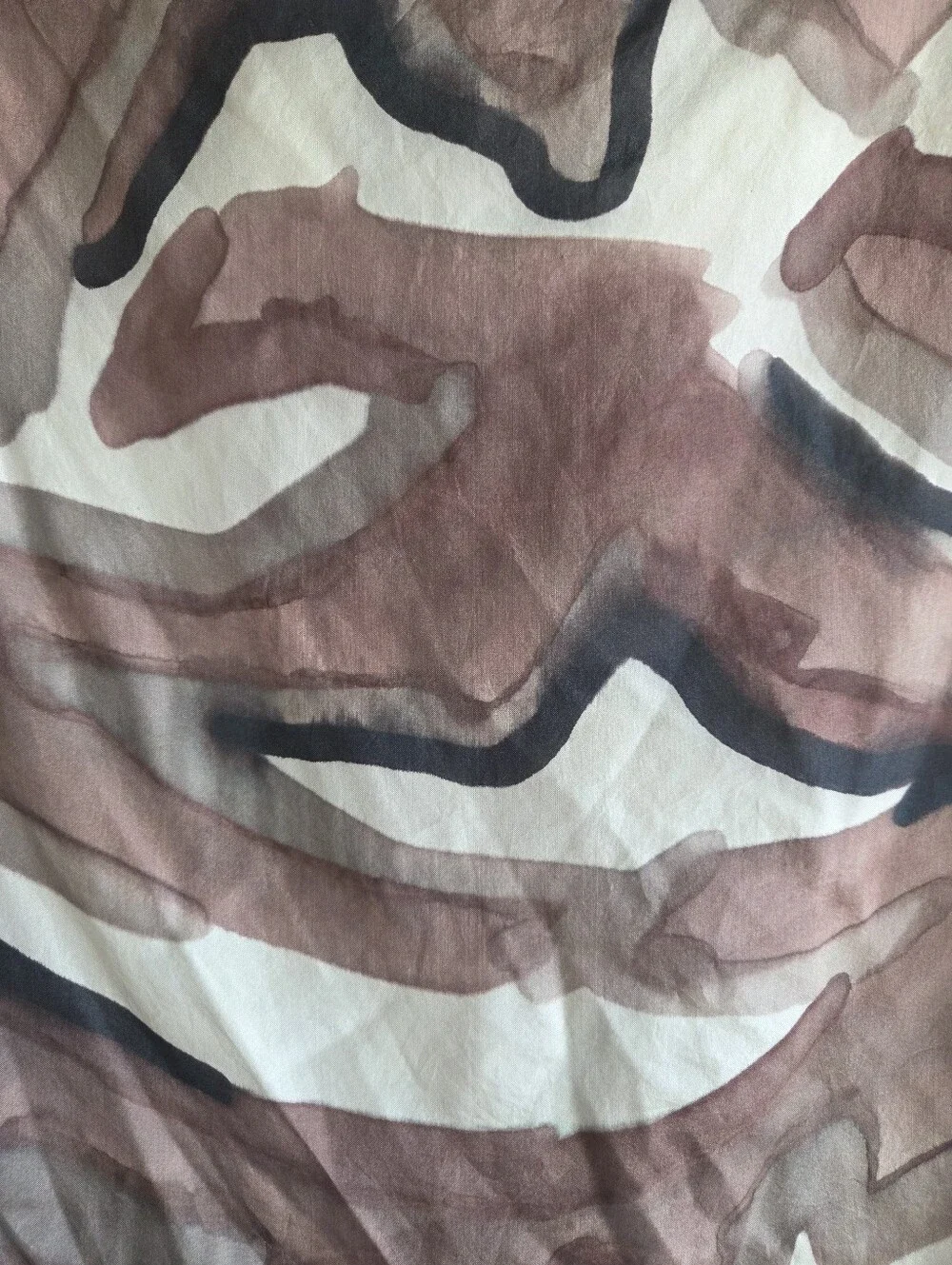 Barb Marla Vintage Hand Painted Silk Scarf Abstract Brown